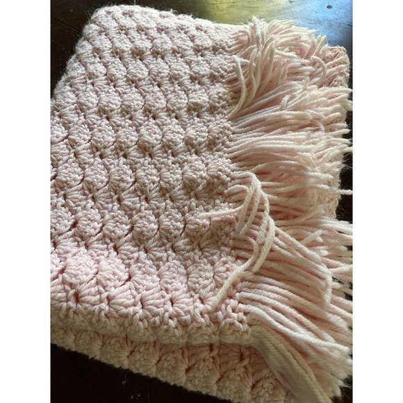 Vintage Pink Baby Child Afghan Blanket Throw 45 x 30 READ - Picture 1 of 5